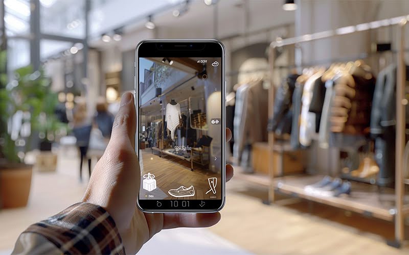 Augmented reality shopping with an iPhone in a mall.