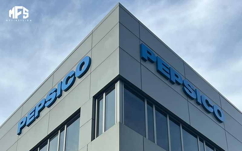 Exterior Pepsico building signage installed by My First Sign.